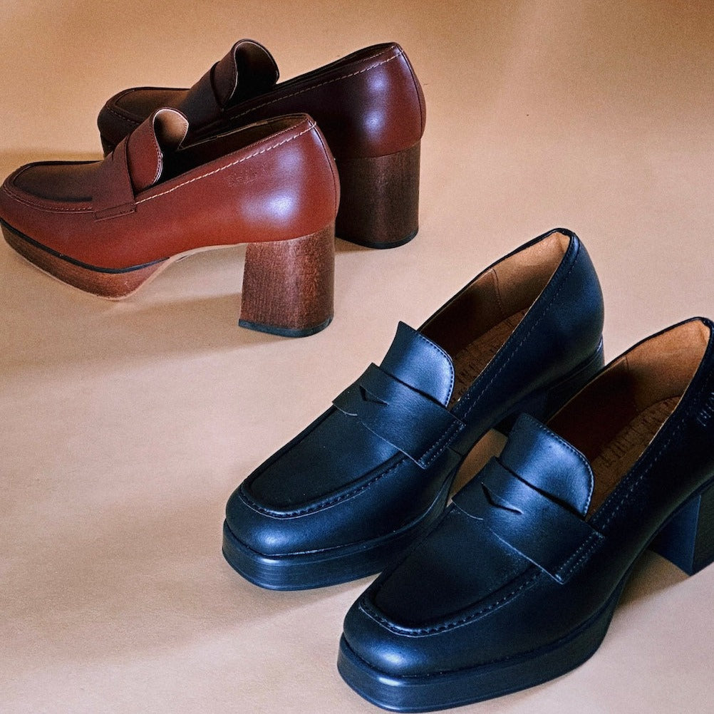 BHAVA BEST VEGAN PLATFORM LOAFER IN BLACK AND BROWN
