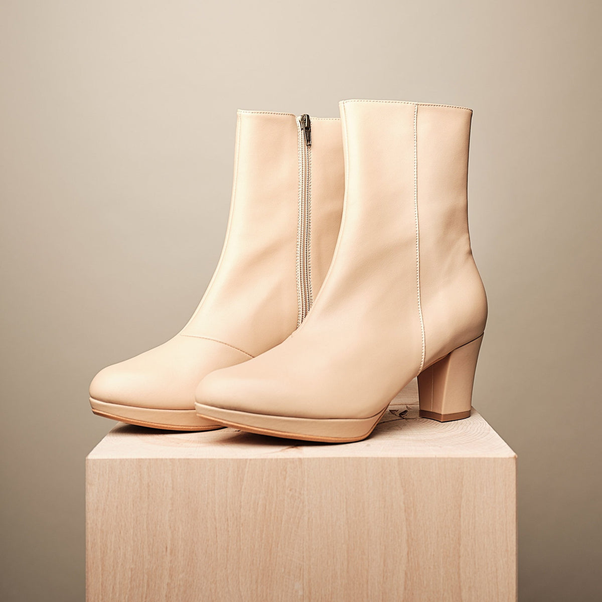 BHAVA VEGAN STEVIE BEST BEIGE PLATFORM ANKLE BOOTIE