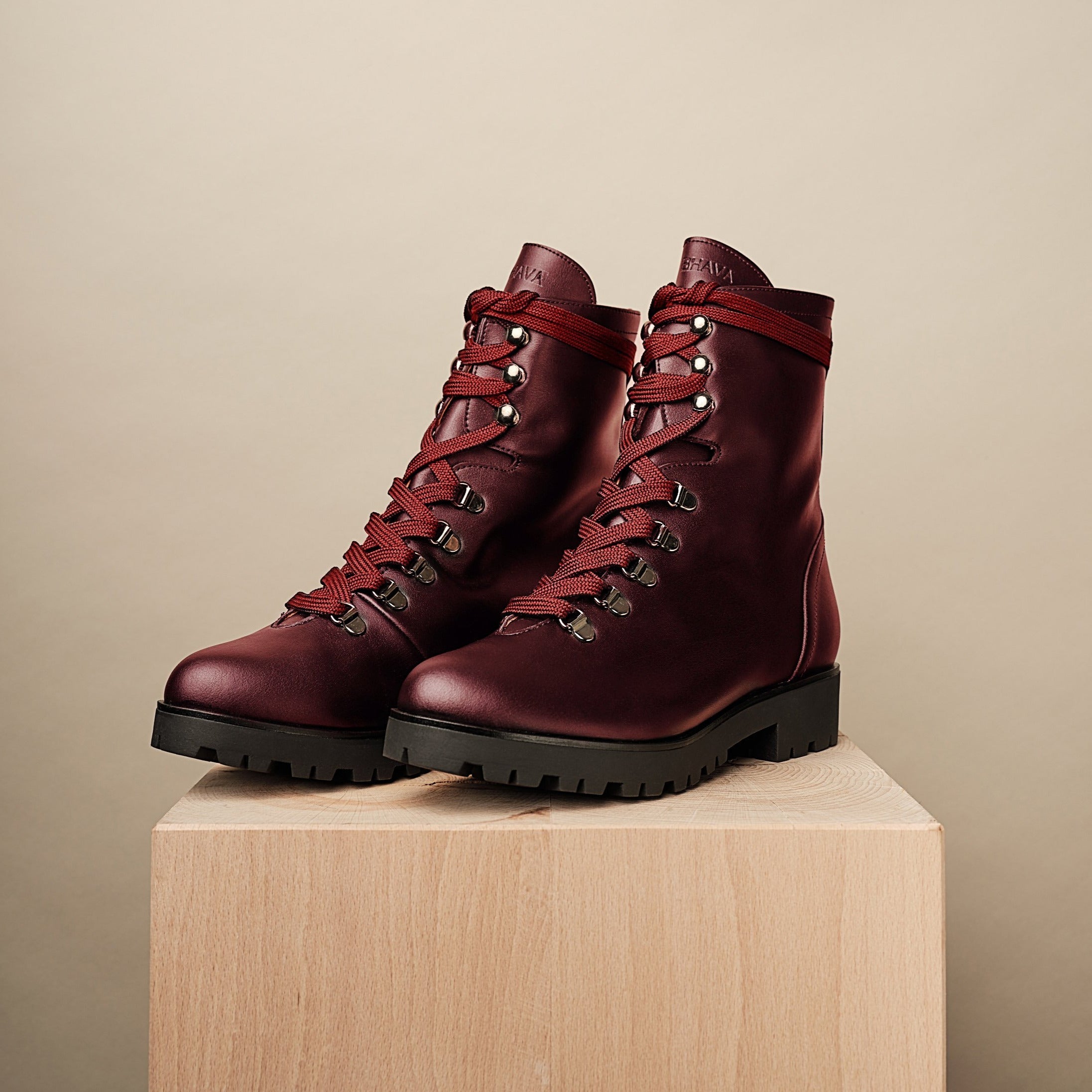 BHAVA Rally best vegan comfort Fall hiking combat boot burgundy