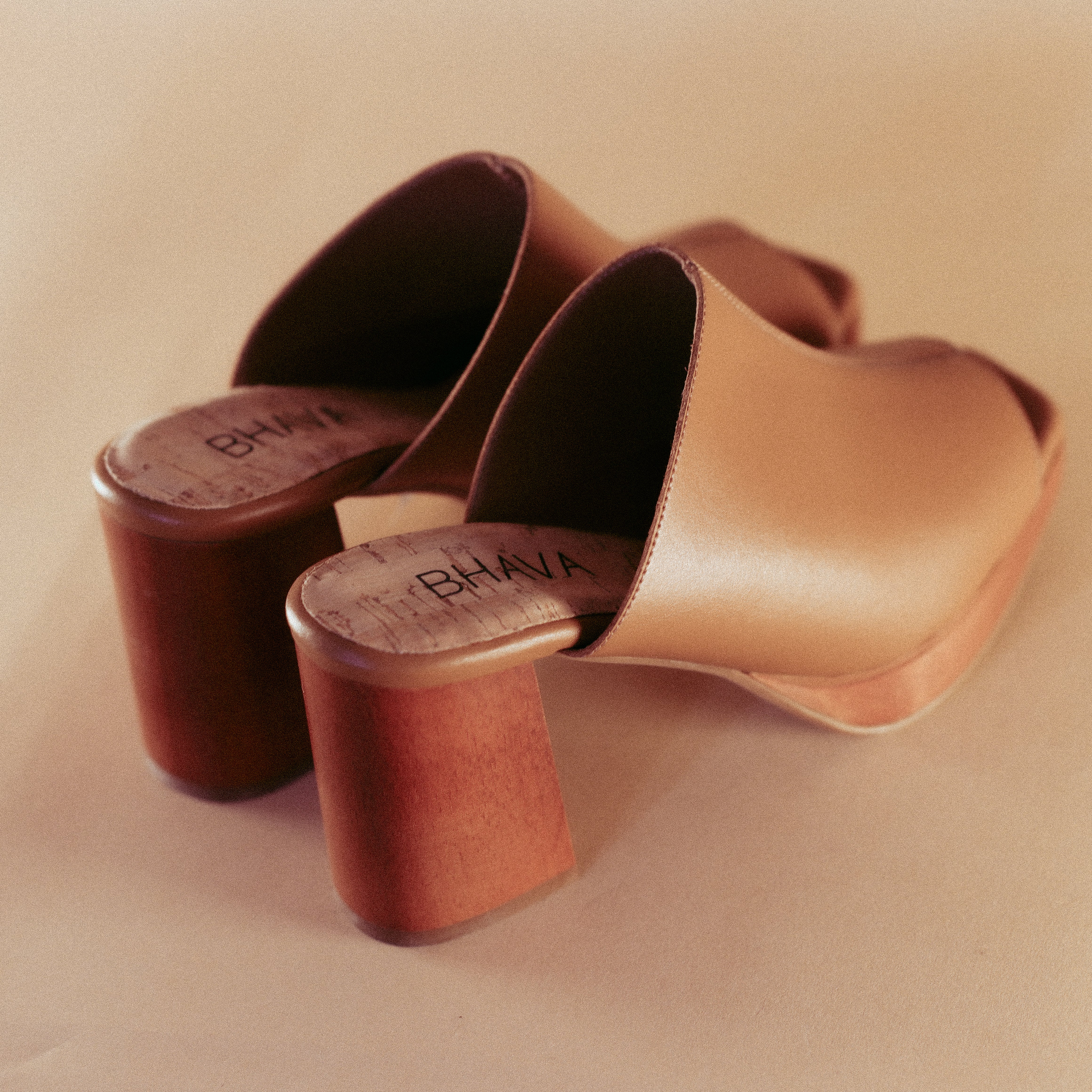Bhave mina natural artisan wood platform mule slide