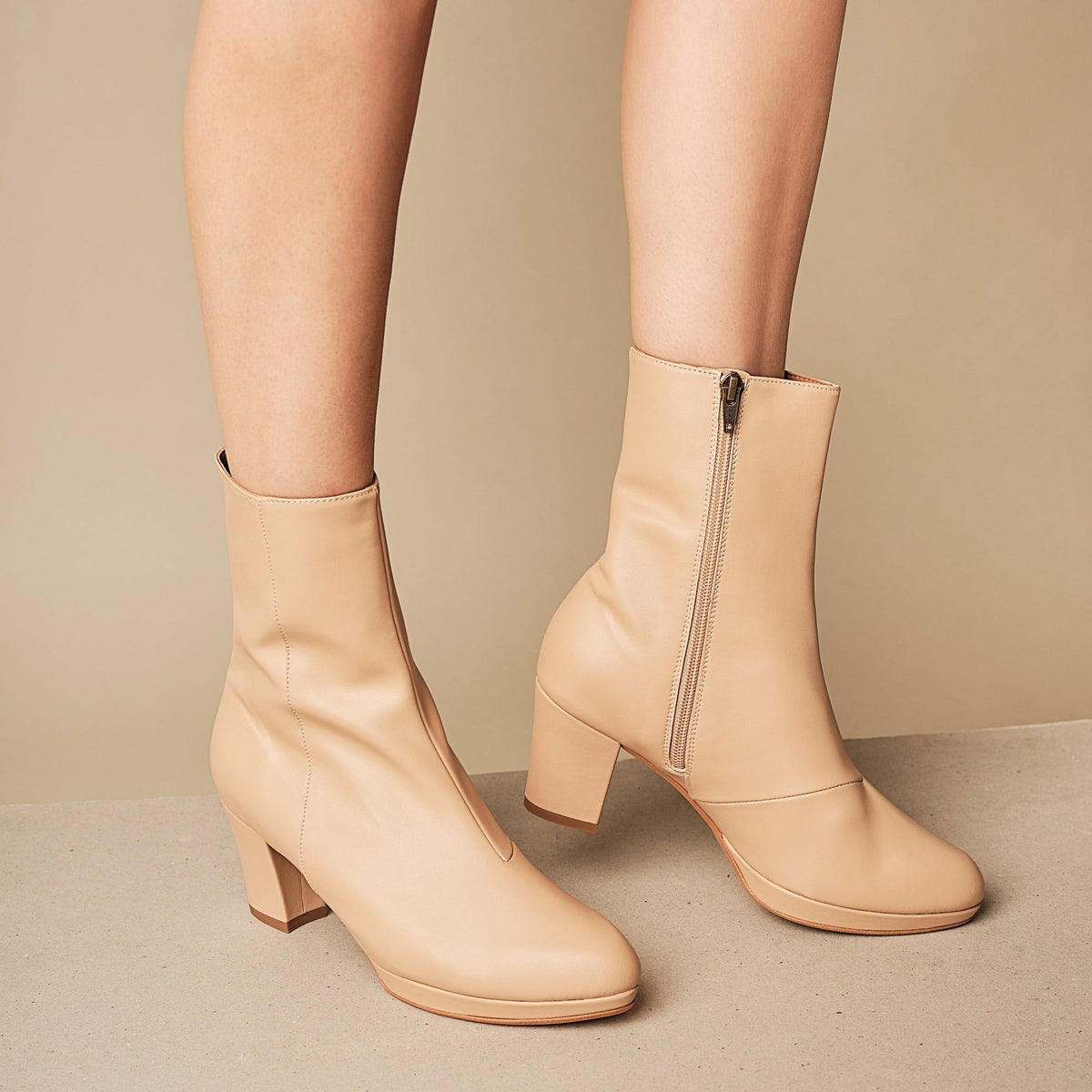 BHAVA VEGAN STEVIE BEST PLATFORM BEIGE ANKLE BOOTIE