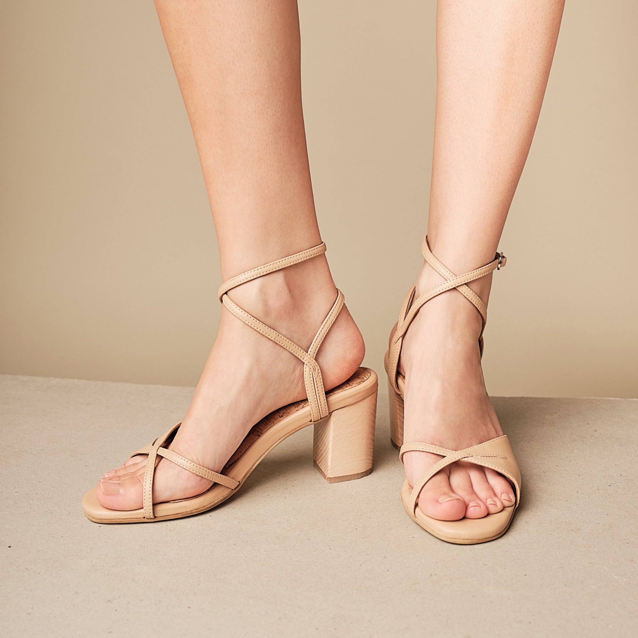 VEGAN AMBER STRAPPY HEEL COMFORT SANDAL NUDE