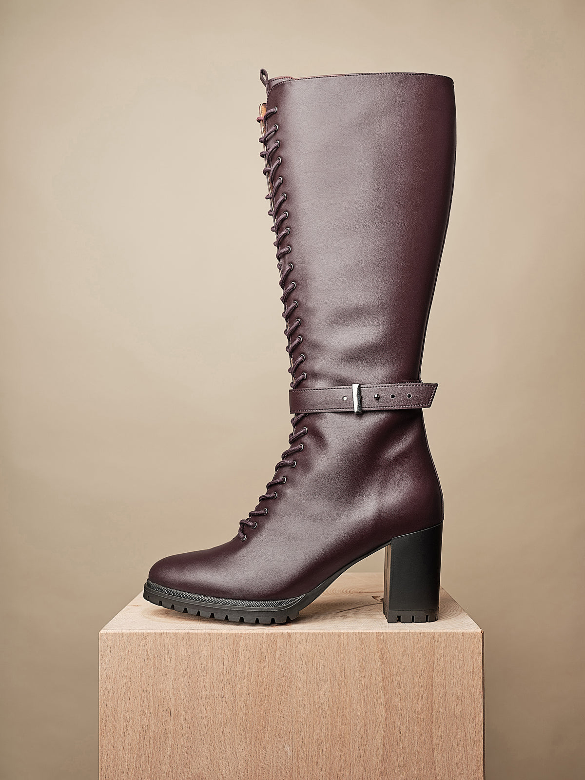 BEST VEGAN KNEE BOOT VEGAN ALCOTT LACE-UP KNEE BLACK BOOT COMFORTABLE