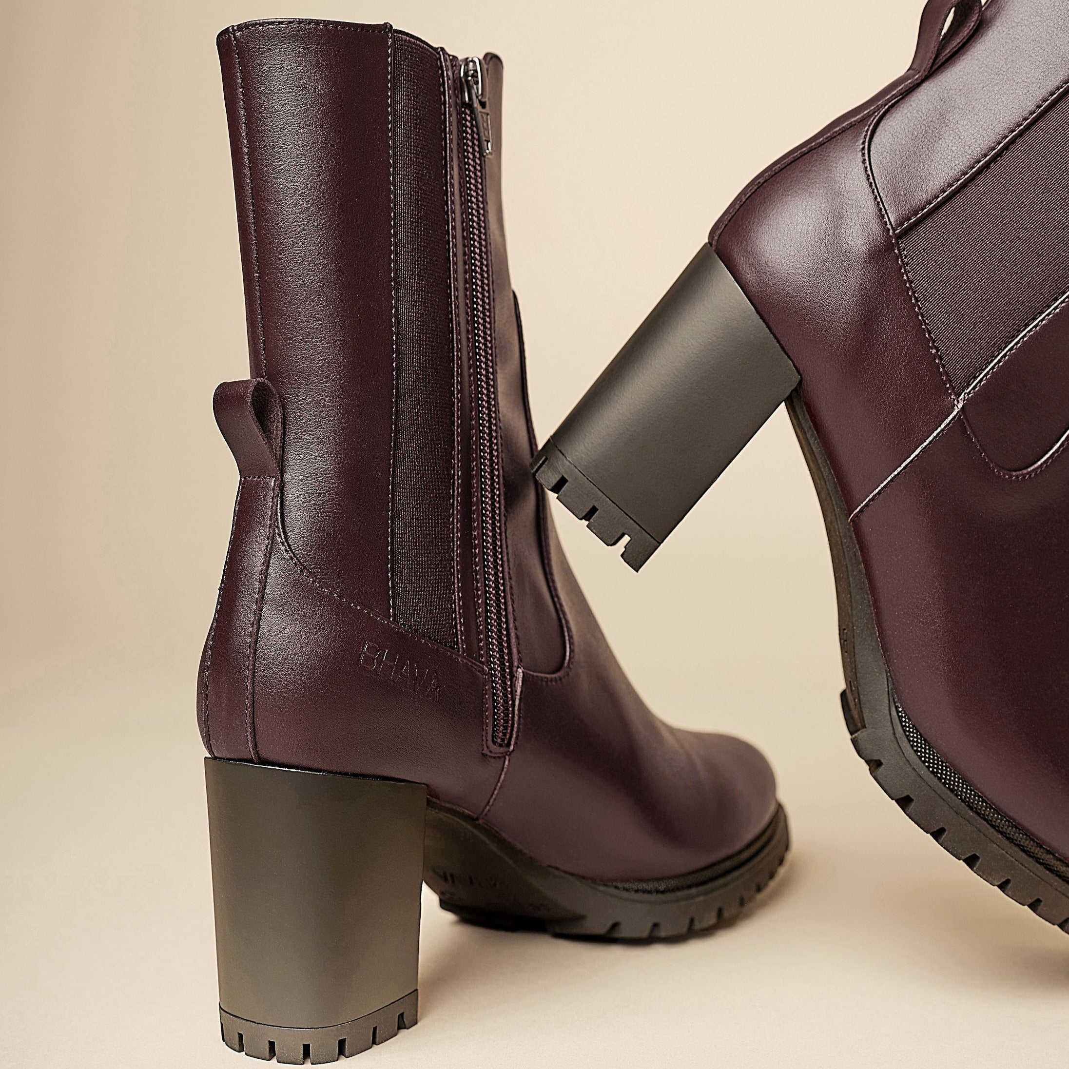 BHAVA NICO VEGAN ANKLE HEEL BOOT BEST FALL BURGUNDY