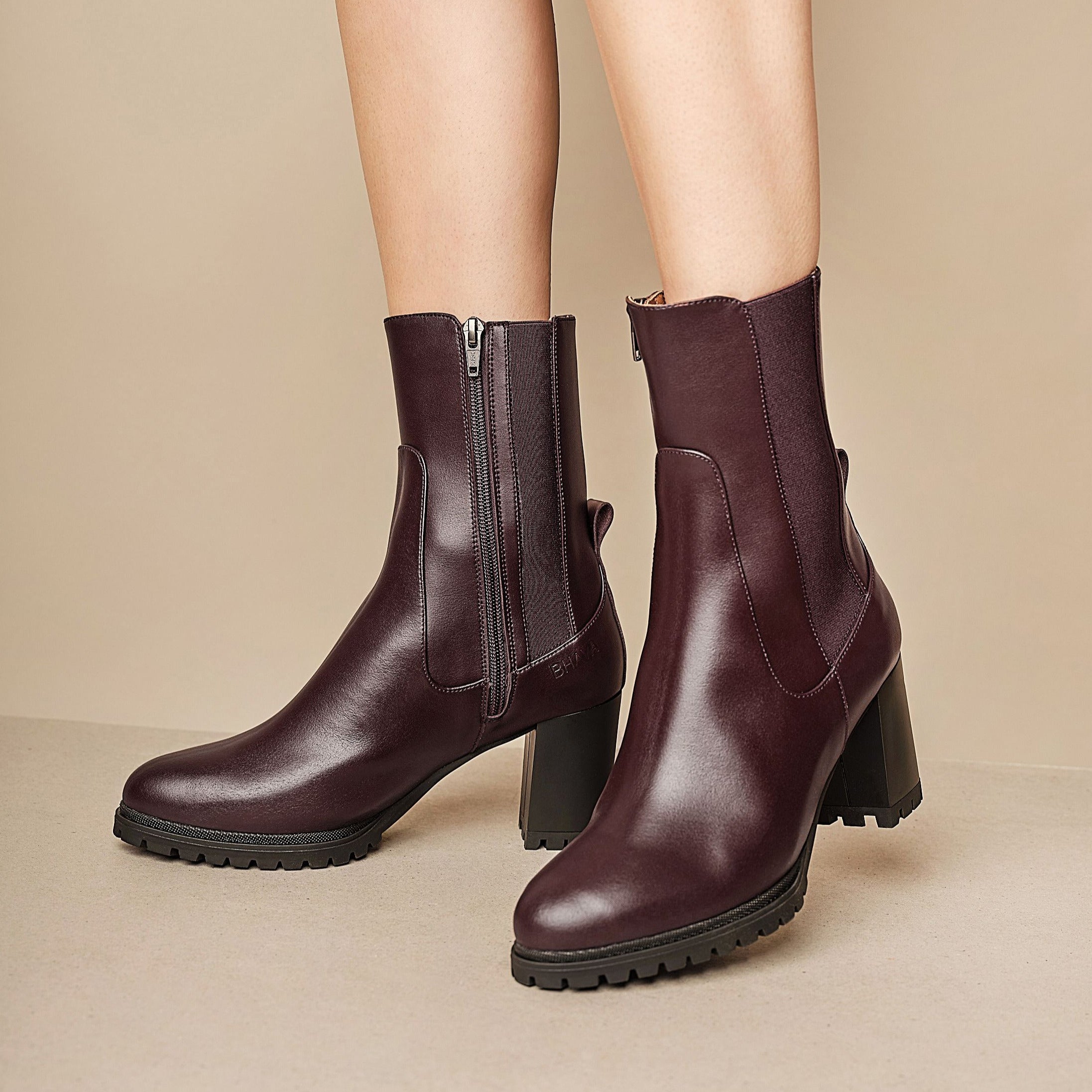 BHAVA NICO VEGAN ANKLE HEEL BOOT BEST FALL BURGUNDY