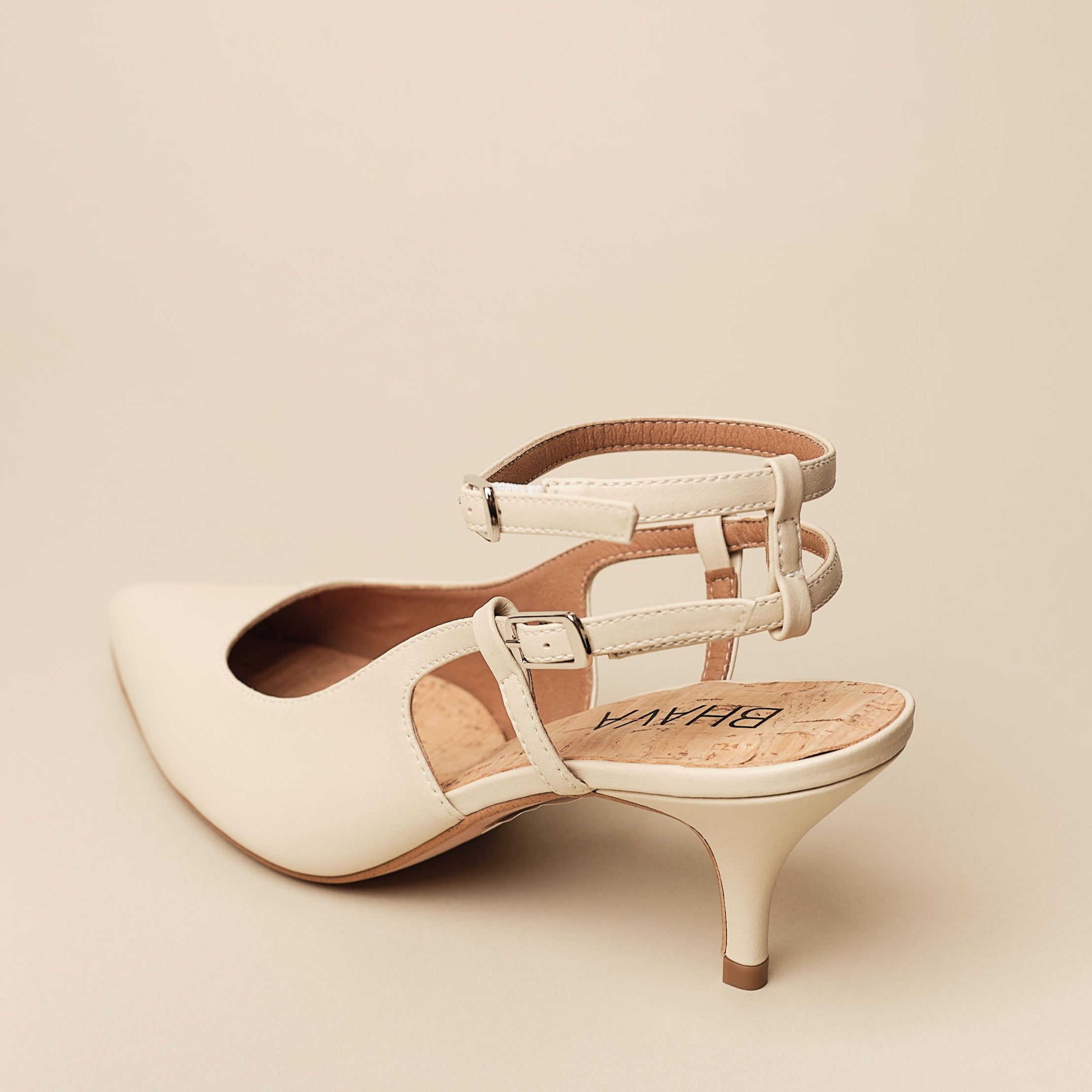 BHAVA VEGAN KITTEN HEEL WITH DETACHABLE ANKLE STRAP