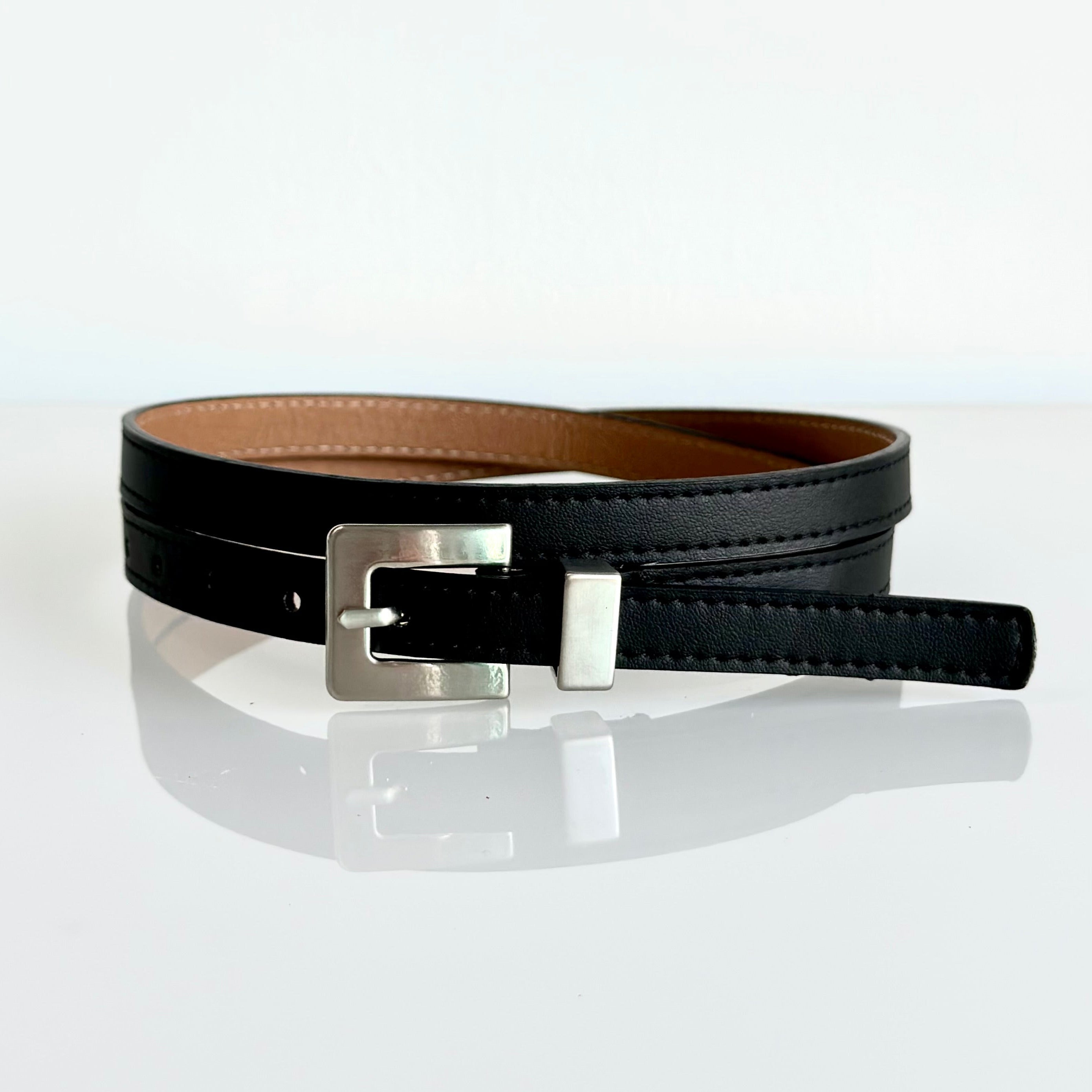 BHAVA VEGAN SKINNY BLACK BELT HIGH WAIST FALL ARTISAN MADE IN SPAIN SUSTAINABLE APPLE LEATHER 