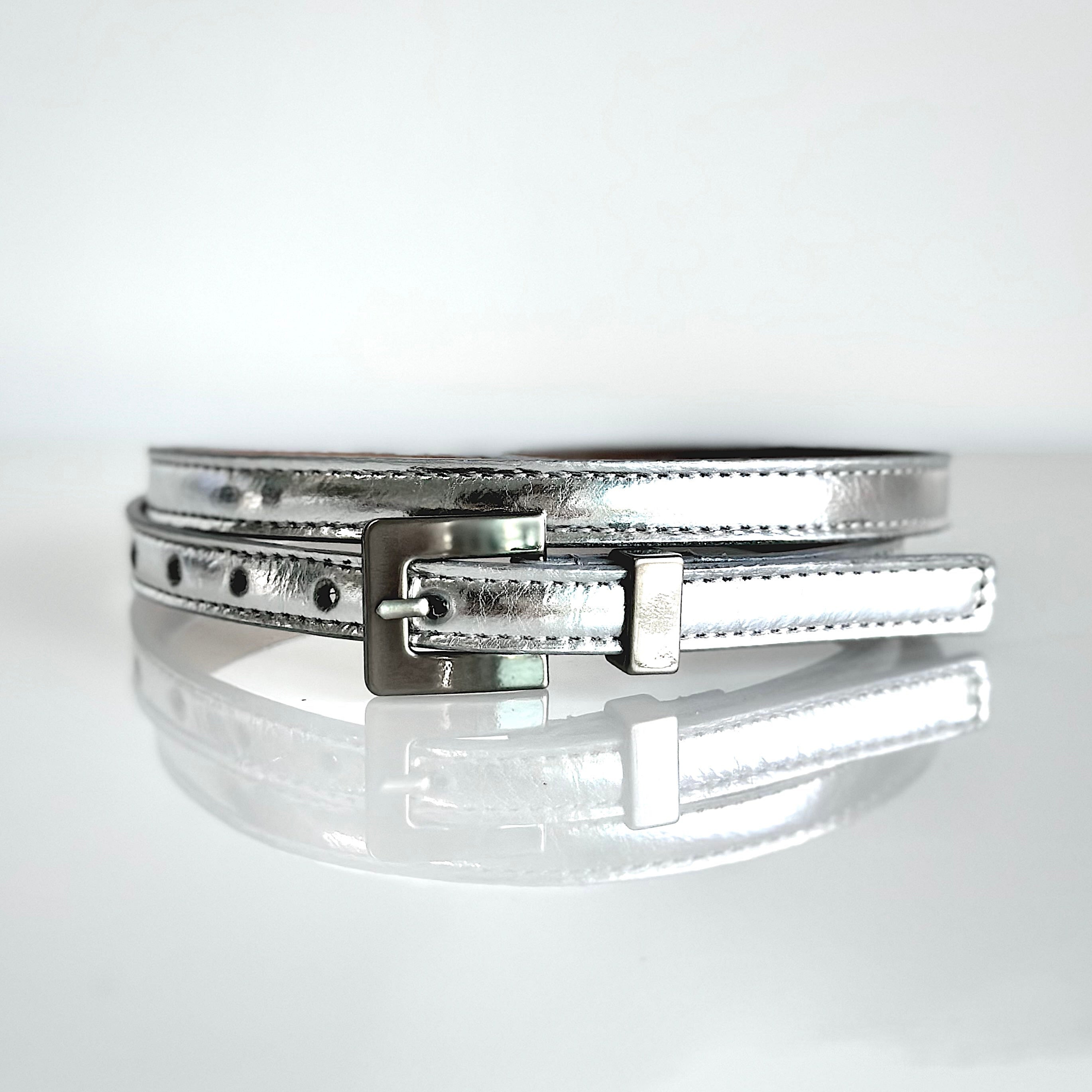 BHAVA VEGAN SKINNY SILVER BELT HIGH WAIST FALL ARTISAN MADE IN SPAIN SUSTAINABLE APPLE LEATHER 