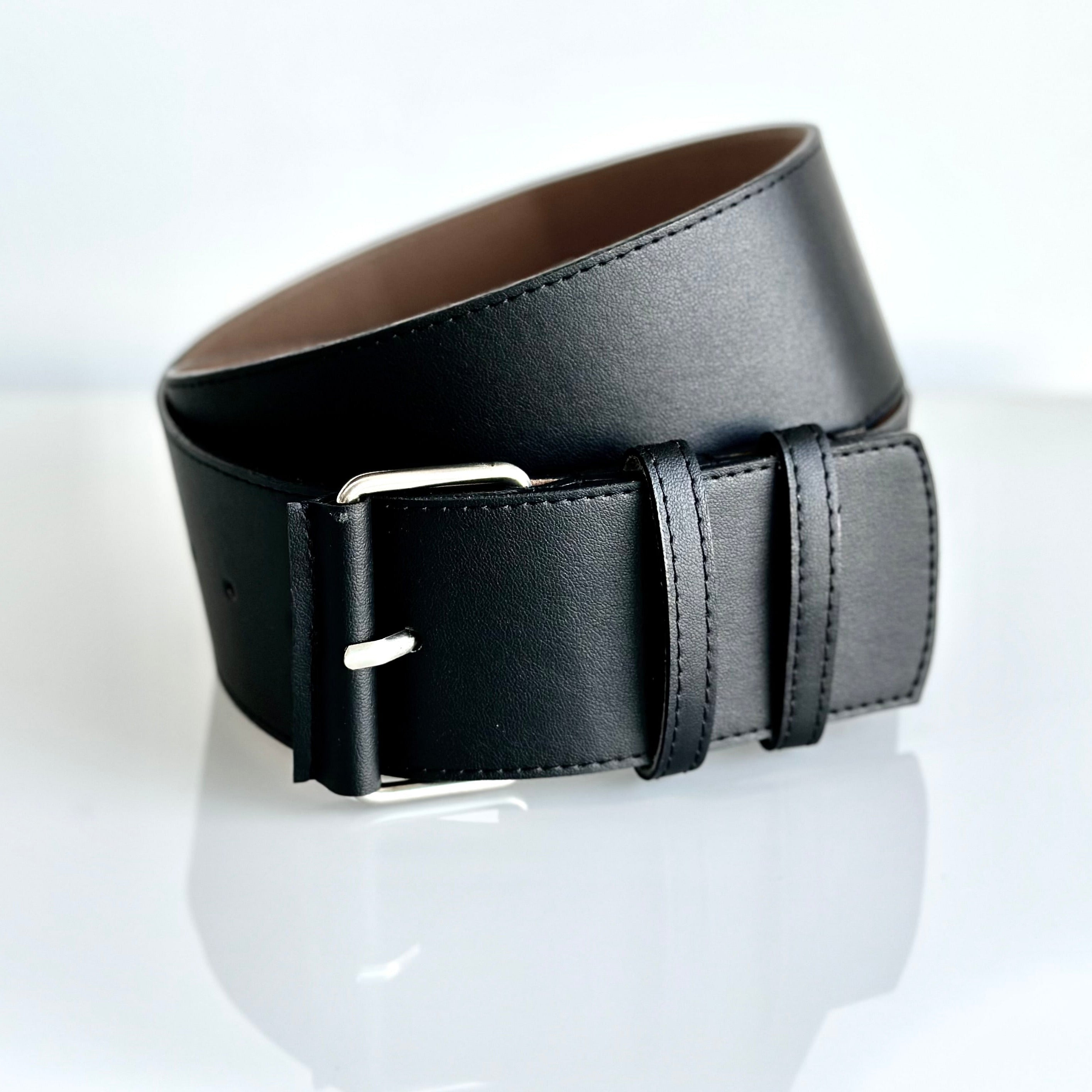 WIDE VEGAN BELT IN BLACK VEGAN WIDE BELT HIGH WAIST FALL ARTISAN SUSTAINABLE APPLE LEATHER 