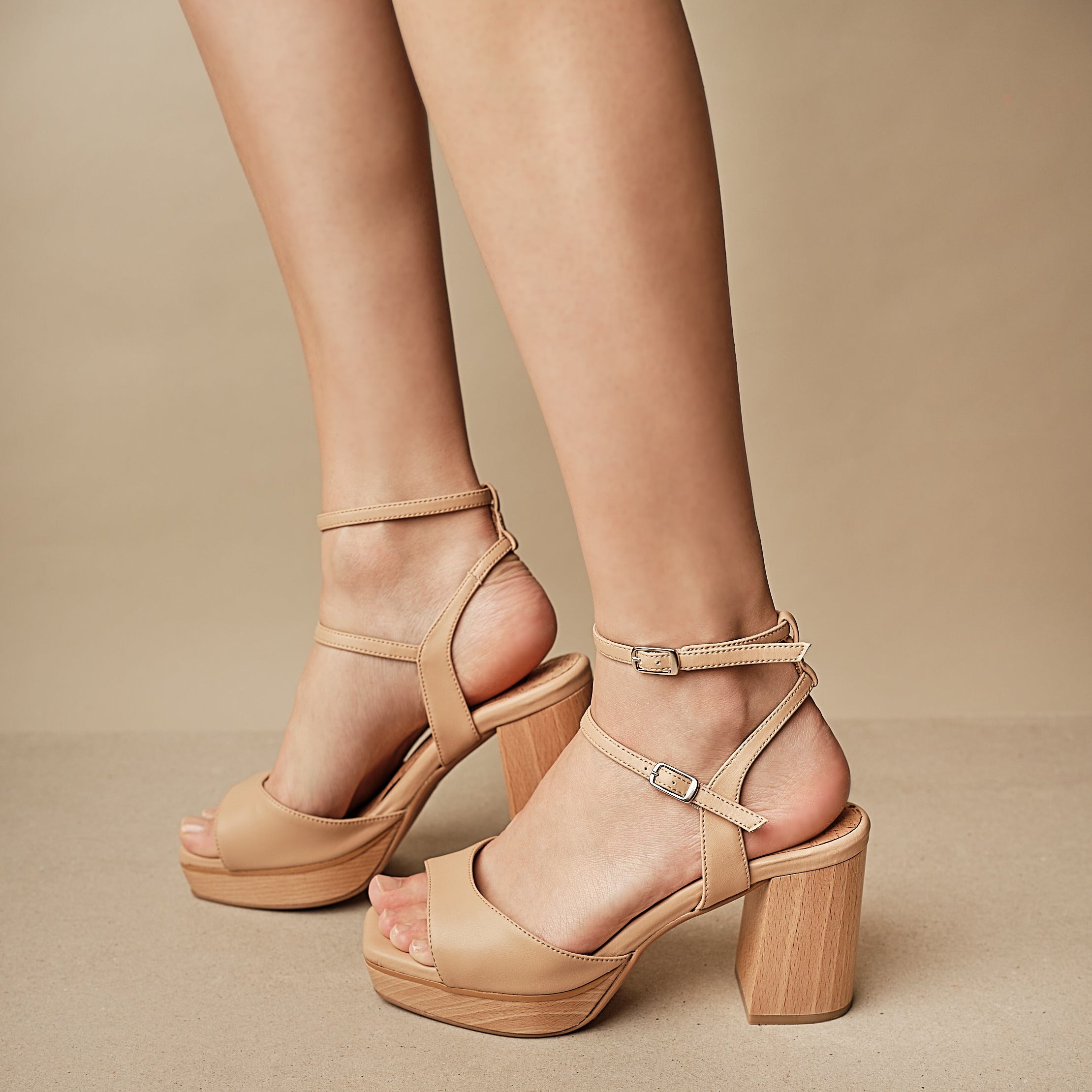 BHAVA LOLA VEGAN PLATFORM ARTISAN COMFORT SANDAL BEIGE