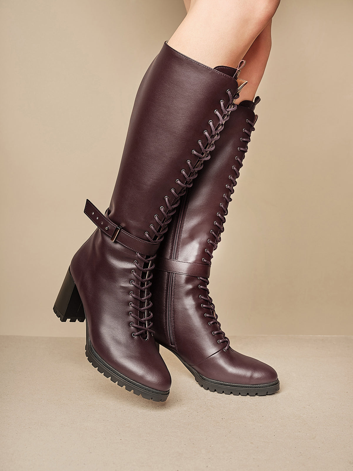 BEST VEGAN KNEE BOOT VEGAN ALCOTT LACE-UP KNEE BLACK BOOT COMFORTABLE