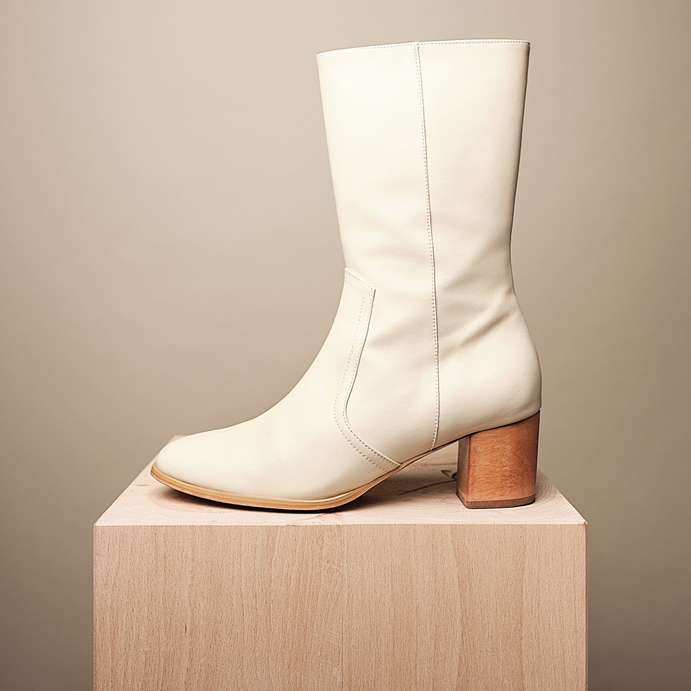 BHAVA LAUREN VEGAN CLASSIC BOOT BEST FALL IVORY MIDI COWBOY BOOTIE