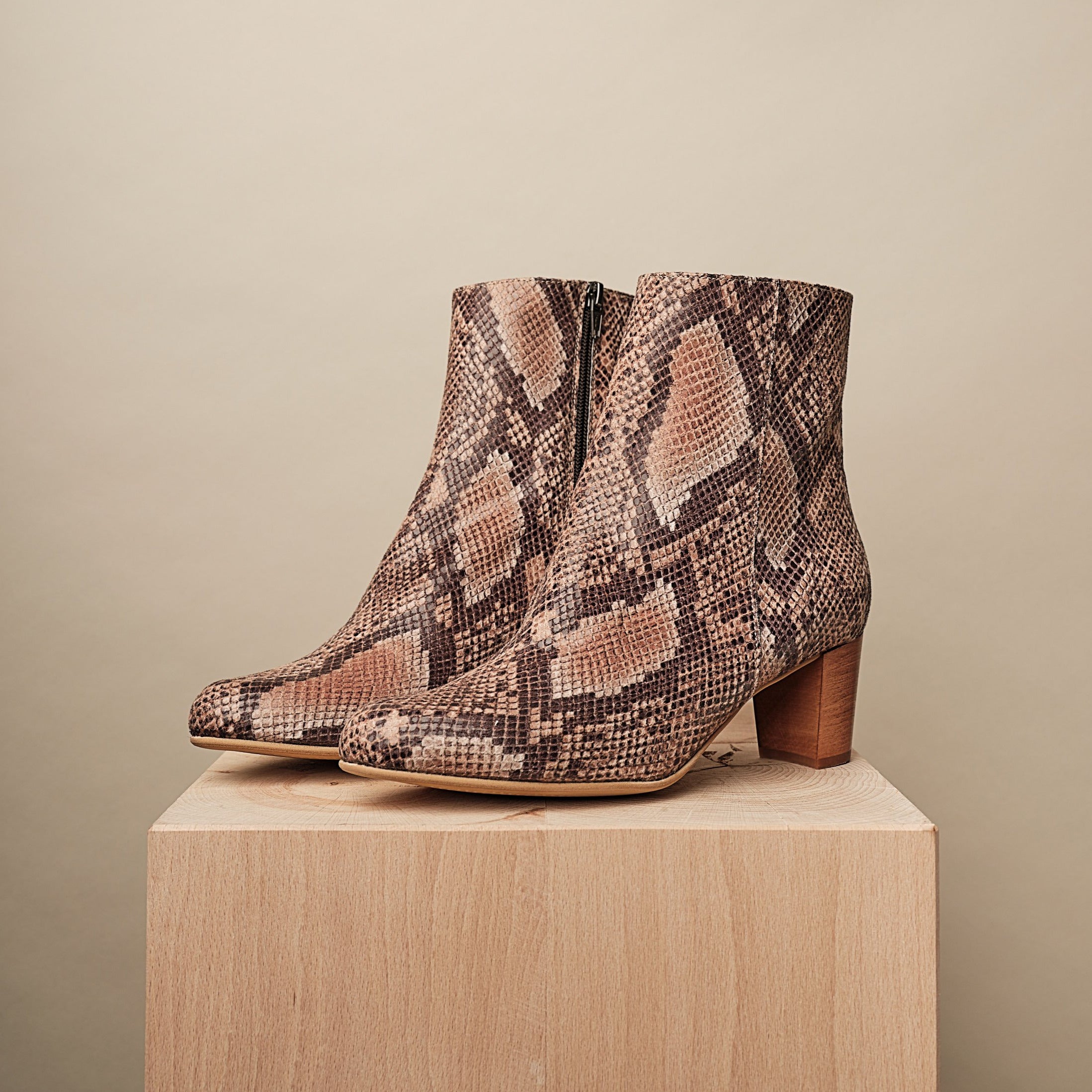 BHAVA BEST VEGAN ANKLE BOOTIE EDITOR TAN SNAKE