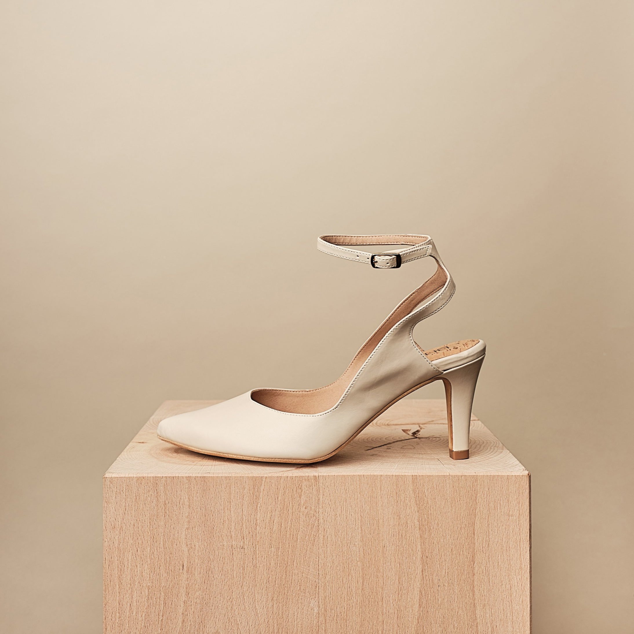 BHAVA VEGAN ESPERANZA PUMP HEEL WITH ANKLE STRAP IVORY