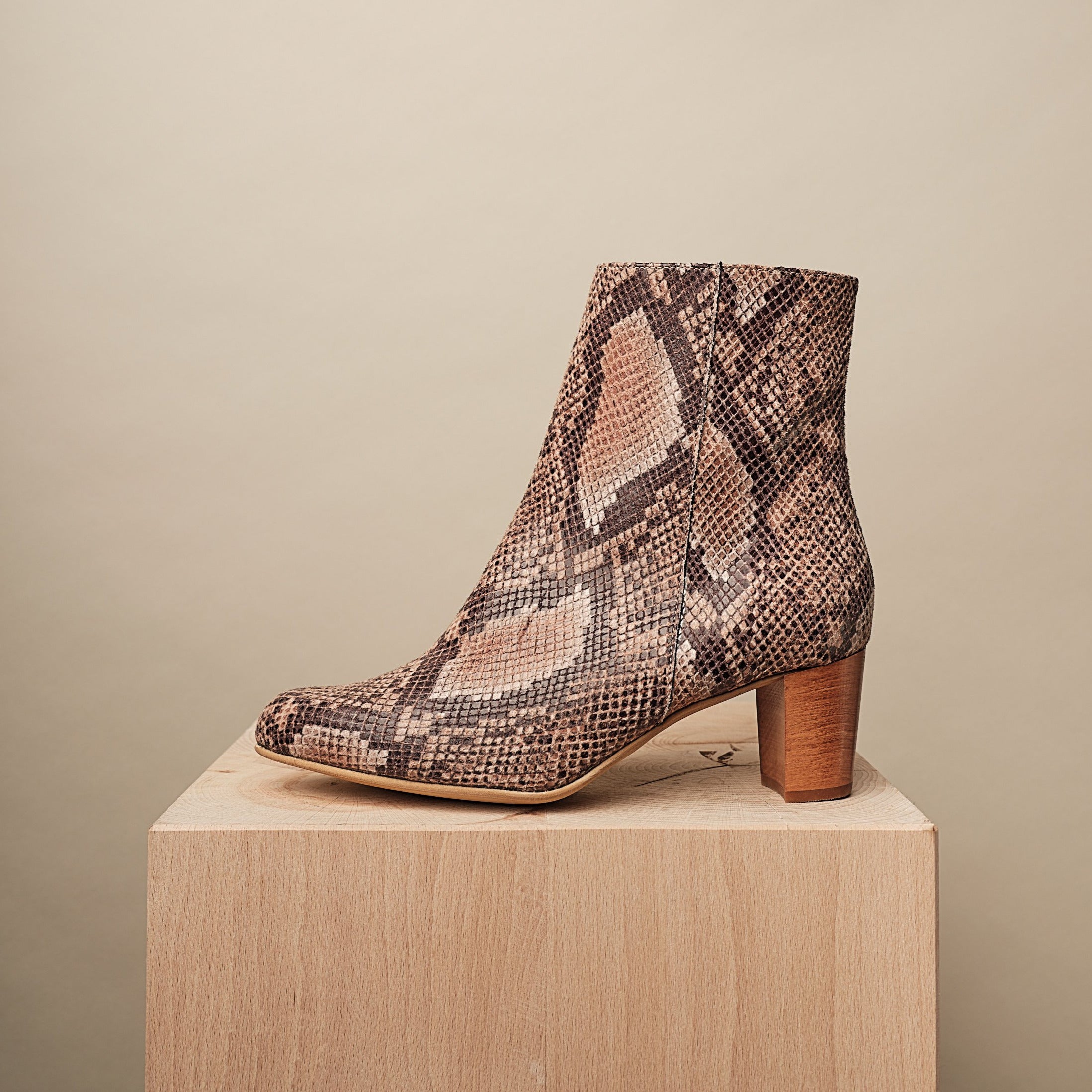 BHAVA BEST VEGAN ANKLE BOOTIE EDITOR TAN SNAKE