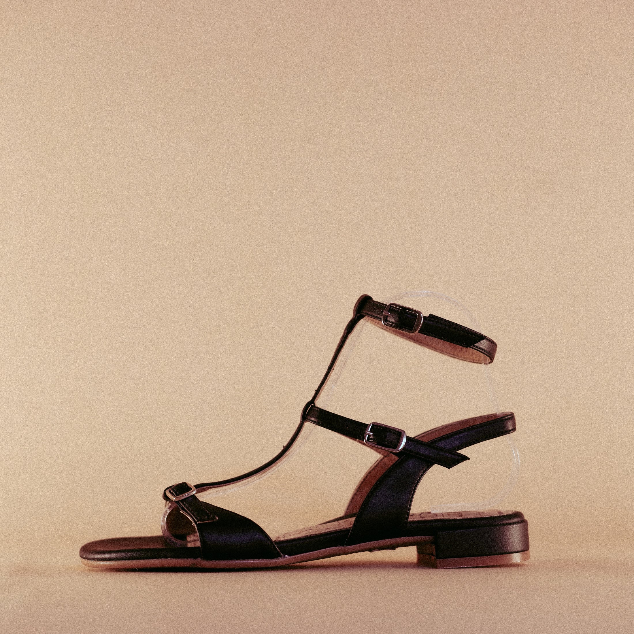 Bella Ladies Flat Belt Sandal - Black