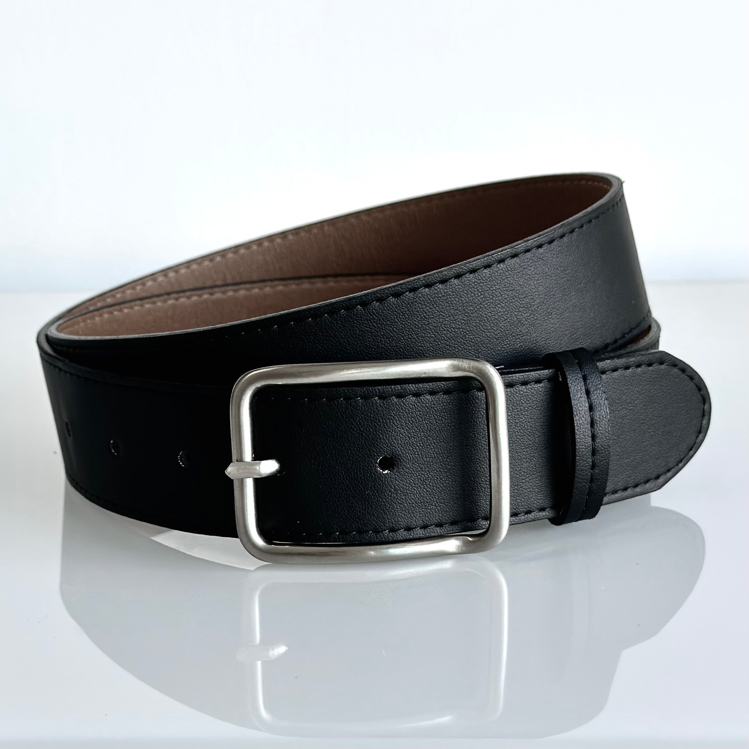 BHAVA VEGAN JEAN BELT IN BLACK 1 1/2" ARTISAN SUSTAINABLE APPLE LEATHER