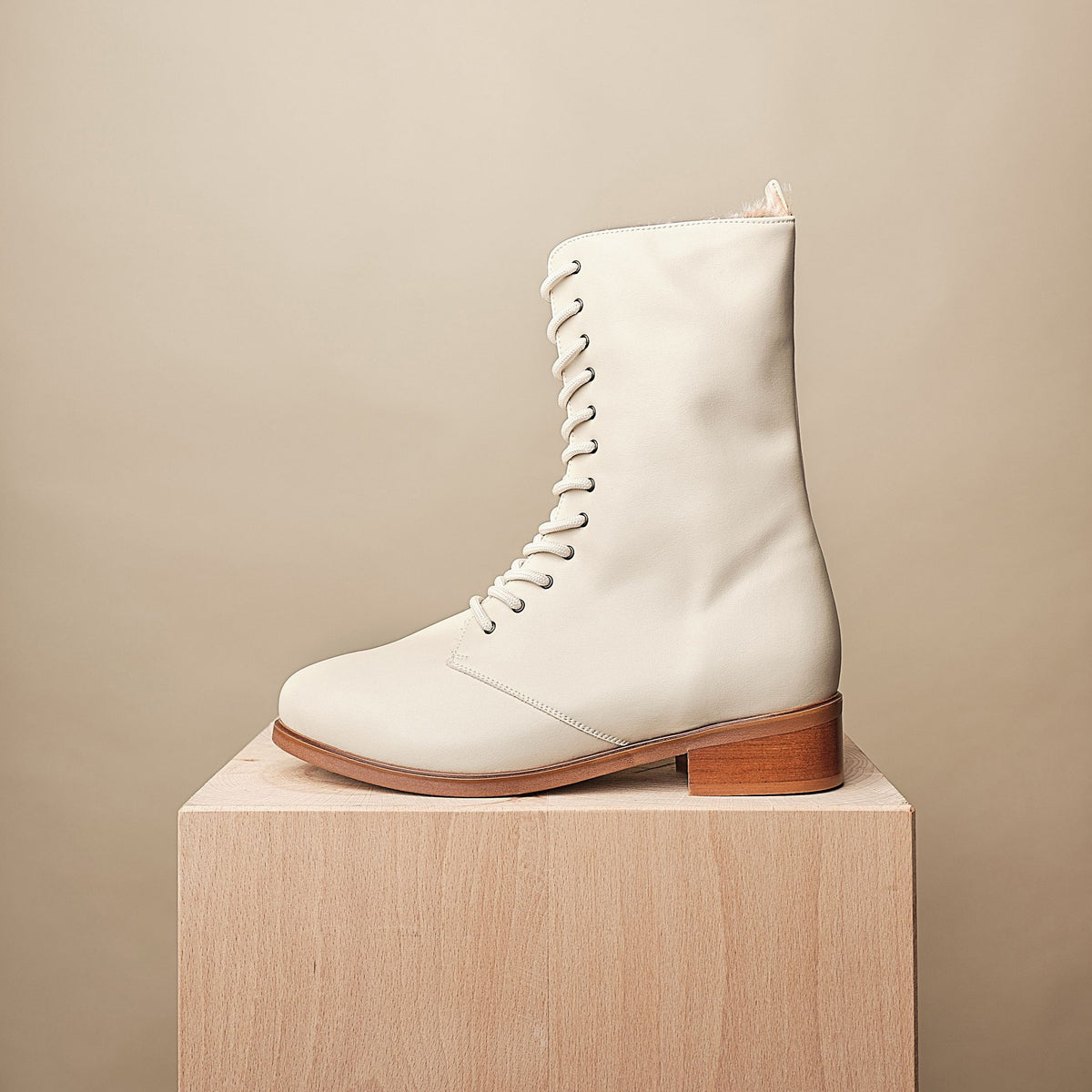 BHAVA VEGAN WINTER LACE UP GINSBURG BOOT IVORY