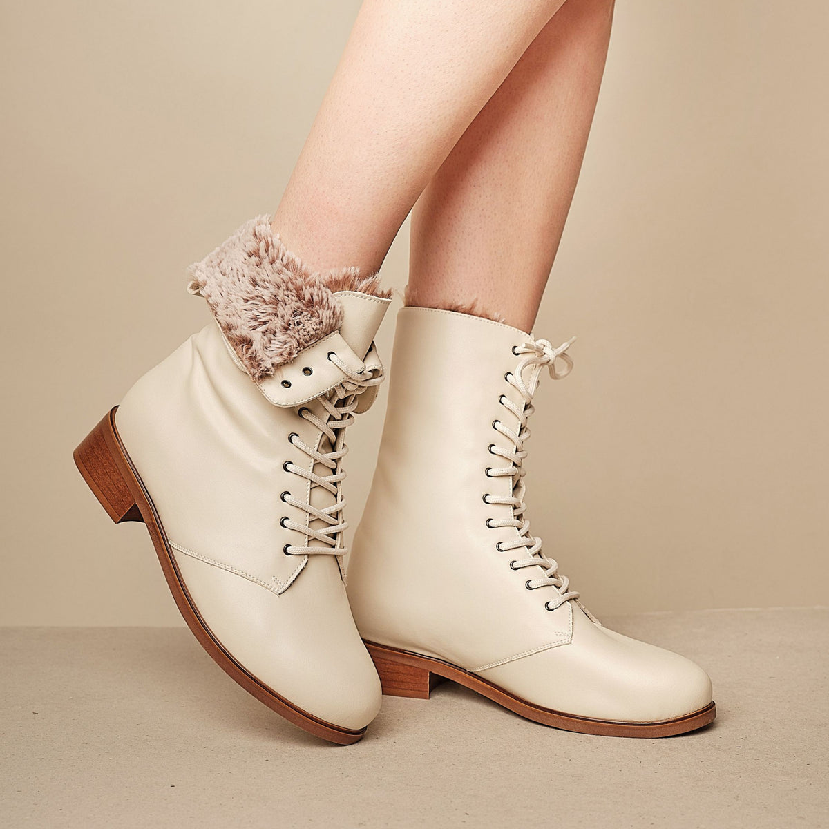 BHAVA VEGAN WINTER LACE UP GINSBURG BOOT IVORY