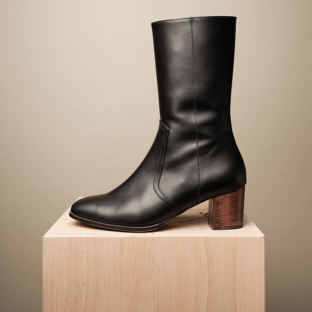 BHAVA LAUREN VEGAN CLASSIC BOOT BEST FALL BLACK MIDI COWBOYBOOTIE